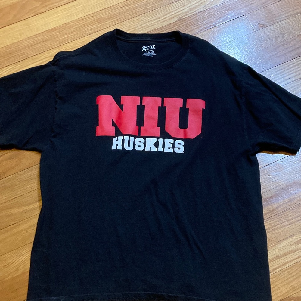 Black T-Shirt northern Illinois university with Red and White NIU Huskies Design